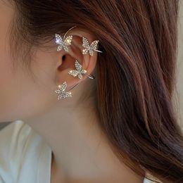 Silver Plated Metal Butterfly Tassel Ear Clips Charm Without Piercing For Women Sparkling Zircon Ear Cuff Clip Earrings Wedding Jewelry