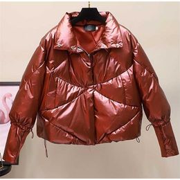 Winte jacket women Thick Parkas Casual Loose Down Cotton Jacket Warm Padded parka Women Fashion Glossy Plus size OverCoat 211216