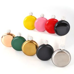 Rhinestone Lid Hip Flasks Portable Round Stainless Steel Flagon Travel Outdoor Mini Pocket Wine Bottle With Lids 8 Colours