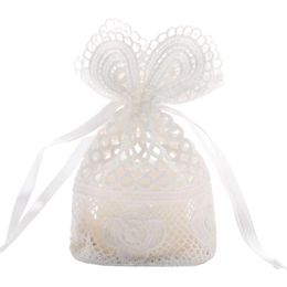 delicate lace UK - Storage Bags 5Pcs Set Gift Bag Durable Small White Delicate Lace Embroidered Smooth Touch