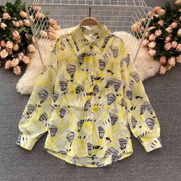 Estilo de verão Blusa Feriado Blusa Feminino Impressão Sunscreen Camisa + Camisole Jacket GL021 210507