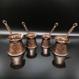 Turkish Pattern Copper Casting Coffee Pot Coffee Maker Handmade Set of 4 Traditional Design Decorative Gift Accessories Ottoman 210330