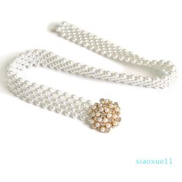 Women's pearl inlaid diamond elastic waist chain women's diamond inlaid pearl decorative elastic wide belt