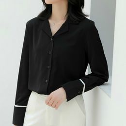 Womens Tops And Blouses V-neck Office Ladies Tops Long Sleeve Black Chiffon Blouse Women Shirts Womens Tops And Blouses C328 210426
