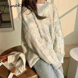 Yitimoky Fall Sweaters for Women Pink Beige O-Neck Pullovers Vintage Thick Knitted Long Sleeve Clothes Korean Style Loose Top 210917