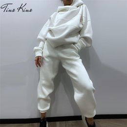 Fleece Oversized Hooded Women's Tracksuit Two Piece Sets Long Sleeve Hoodie Joggers Female Suit Winter Lady Sportswear Set 220315