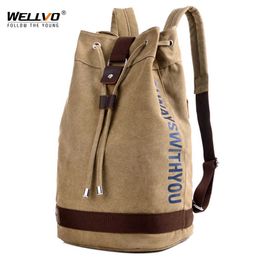 Canvas Backpack Men Large Laptop Back Pack Men's Travel Bags Bucket Rucksack Bookbag Sport Bagpack Big Packing Cubes X2141C 210810