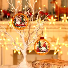 Christmas Wooden Luminous Pendants LED Lights Door Hanging Ornament Xmas Tree Decorations News Year Gift Home Decor
