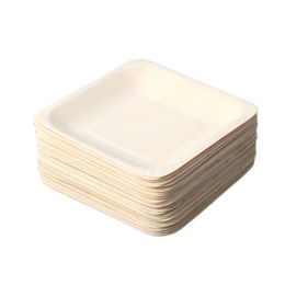 Plaques de vaisselle 50pcs Vaisselle à plateau en bois jetable carrée pour le restaurant mariage anniversaire pique-nique 140x140mm