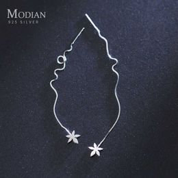 Tree Maple Leaf Long Tassel Statement Drop Earrings Sterling Silver 925 Dangle Ear For Women Fashion Jewellery 210707
