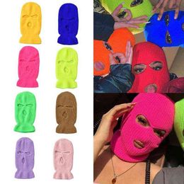 Knitted 3 Hole Face Ski Mask Adult Winter Balaclava Warm Knit Full Face Mask for Outdoor Sports Colour Optional Y21111