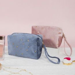 Vintage Gold Star Cosmetic Bag Handbag for Women Zipper Velvet Makeup Lipstick Bag Female Travel Make Up Beauty Case