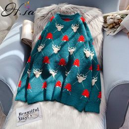 H.SA Women Winter and Pullovers Chic Jumpers Oneck Sweater Tops Christmas Tree Deer Harajuku Pull Sweaters 210417