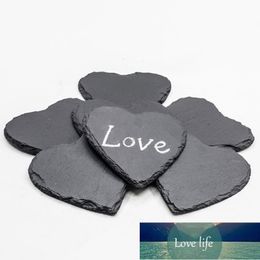 4pcs Heart Slate Coasters Cup Mats Coasters for Drinks Beverages Wine Glasses (Black)