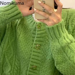 Nomikuma Arrival Long Sleeve Cardigan Solid Colour Single Breasted Knitted Sweater Women Casual Vintage Tops Ropa 3b723 210514
