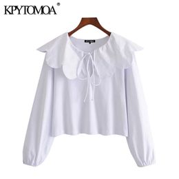 Women Sweet Fashion With Tied Loose White Blouses Long Sleeve Patchwork Female Shirts Blusas Chic Tops 210420