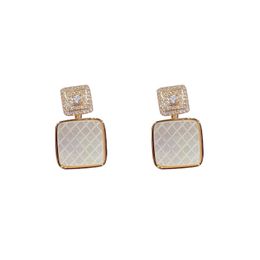 Micro Pave Shell Square Gold Electroplated Earrings For Women 2021 New Classic Delicate Earings Jewelry
