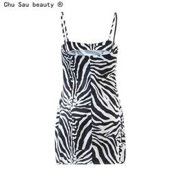 SUmmer Fashion All-match Zebra Print Suspender Dress High Waist Slim Beach Bag Hip Short Mini For Woman 210514