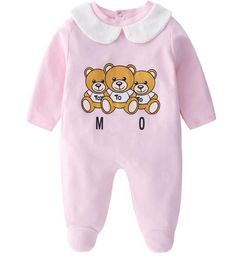 Vendita al dettaglio Neonato 2 pezzi Set da bambino con berretto in cotone con orso stampato Tute Tute Toddle Infant Kids Abiti firmati