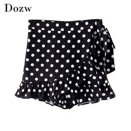 Lady Polka Dot Shorts Summer Ruffles Chic Short Pants Women Bow Tie Back Zipper Casual Female Ropa De Mujer 210515