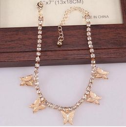 Creative Rhinestone Butterfly Anklets Simple Temperament Claw Chain Tassel Foot Ornaments Stylish Beach Ornament Anklet for Women