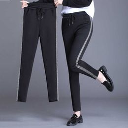 Casual Pants Women Side-stripe Lace-up Harem Large Size M-4XL Slim All-match Womens Soft Leisure Spring Trendy Ulzzang Simple Q0801