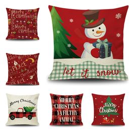 Snowman Pillow Case 18 Inch Liene Cotton Blend Pillowcase Christmas Style Cushion Cover Home Bar Sofa Pillowcases