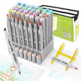 ink and brush Australia - Arrtx OROS 40 Pastel Colors Brush Markers Set Alcohol-based Stable and Durable Ink Permanent for Anime Illustration Design 220207