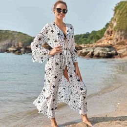 Tunic for Beach Bathing suit cover ups Chiffon Dress Women wear Bikini up Saida de Praia Q1170 210420