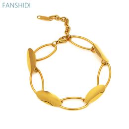 Link, Chain FANSHIDI Bracelet For Women Stainless Steel Geometric Oval Gold Colour Charm Bangle Luxury Jewellery