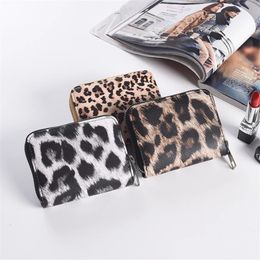 Fashion Women Small Cute Short Pu Leather Girl Wallets Zipper Purses Leopard Animal Print Card Bag Zip Around