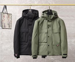 Men Hooded Down Coat Thick sport Windbreaker Waterproof Parkas pocket design Black Green Outdoor Jacket Size 12345