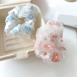 Embroidery Flowers Organza Hair Rope Tie Ponytail Holder Transparent Tulle Mesh Scrunchies Headwear Hair Accessories