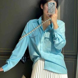 Spring Summer Simple Button Up Blouse Women Shirts Pockets Decoration Long Sleeve Blusas Mujer Solid Women Top 210514