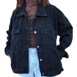 Fashion Jacket Women Black Denim Jeans Coat Casual Streetwear Female Vintage Drop 211014