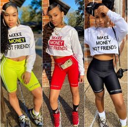 Echoine Women Sexy letter Print Two Piece Set Long sleeve T-shirt Shorts Suit Jogger Tracksuit Matching Party Outfit Streetwear X0428