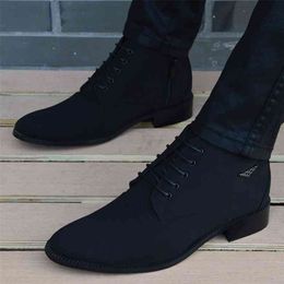 Autumn Winter Men Boots Breathable Pointed Toe Business Leather Boots Fashion Canvas High-Top Men Shoes Casual Zapatos Hombre 210820