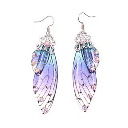 Handmade Fairy Simulation Wing Charm Earrings Insect Butterfly Drop Foil Rhinestone Romantic Bridal Jewellery