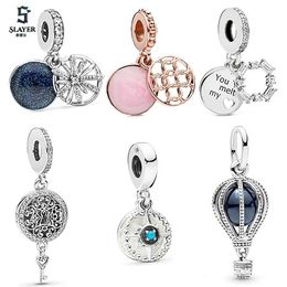 Fits Pandora Bracelets 20pcs Starry Sky Blue Hot Air Balloon Enamel Charms Bead Heart Dangle For Wholesale Diy European Sterling Necklace Jewellery Bracelet