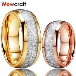 8mm Men Women Gold/Rose Gold Tungsten Wedding Ring Polished Shiny Meteorite Inlay Dome Engagement with Comfort Fit 211217