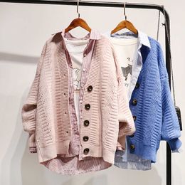 H.SA Autumn Winter Knit Sweater and Cardigans Women Open Stitch Loose Knit Cardigans Pink Jumpers Winter Sweater Coat Femme 210716