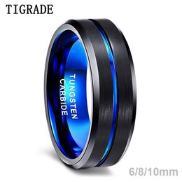 TIGRADE 6/8/10mm Blue&Black Mens Tungsten Carbide Ring Blue Line Design For Women Wedding Engagement Rings Fashion Size 6 -17 211217