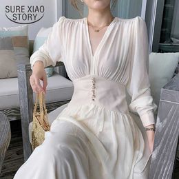 Autumn Sexy Dress Women Solid Long Sleeve Party Dress V-neck Loose Elegant Vestidos Women Office Lady Clothing 12097 210527