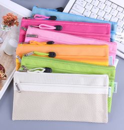Pencil Pouch Case Zipper File Stationery Bag Canvas Mesh Window Pencil Bag Multicolor 231mmx115mm Wholesale