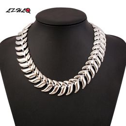 Fashion Fish Bone Choker Necklace Trendy Women Geometric Metal Torques Necklaces Alloy Plated Maxi Jewelry Accessories Chokers