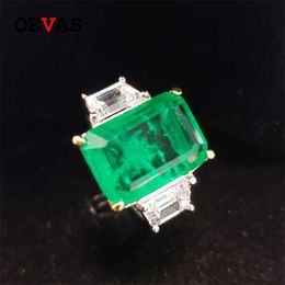 OEVAS 100% 925 Sterling Silver Created Emerald Wedding Rings For Women Top Quality Engagement Party Fine Jewelry Gift 211217