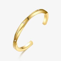 Enfashion Curved Twist Crystal Bangles for Women Stainless Steel Gold Colour Bracelets 2020 Sculptural Fashion Jewellery Gift B2162 Q0720
