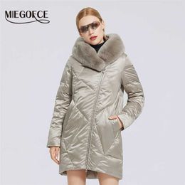 MIEGOFCE Winter Women's Cotton Coat With Stylish Fur Collar Rex Rabbit Long Jacket Winter Women Parkas Windproof Jacket 211221