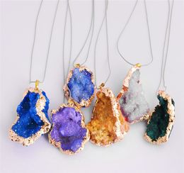 Irregular Druzy Teardrop Gold Plated Hollow agate edged Pendant Necklace Hearling pendants for Women and men
