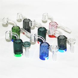 Smoking 14mm male Glass Ash Catchers with silicone containers reclaim catcher adapter for glass bong oil rig pipes 4mm quartz banger